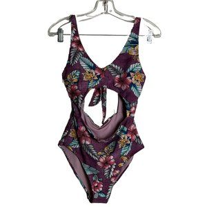 No Boundaries Juniors Monokini Swimsuit Medium Purple Floral Aloha Bathing Women